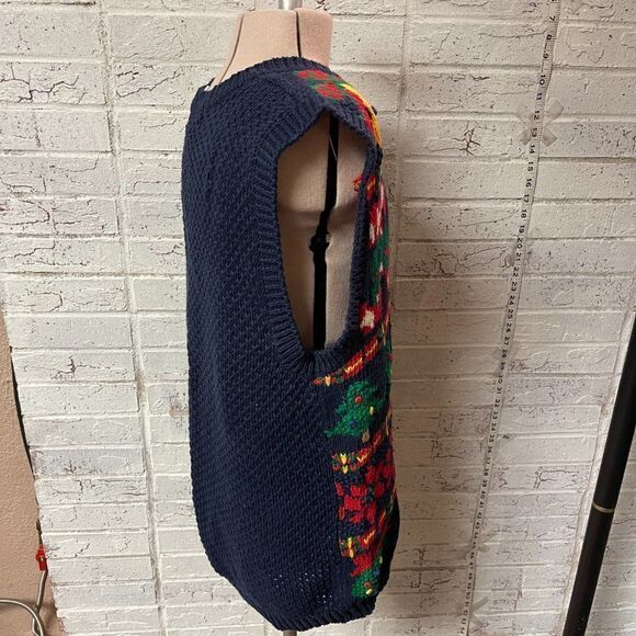 Westbound Christmas Blue Red Poinsetta Candy Cane Wreath Knitted Sweater Vest XL - Picture 5 of 9